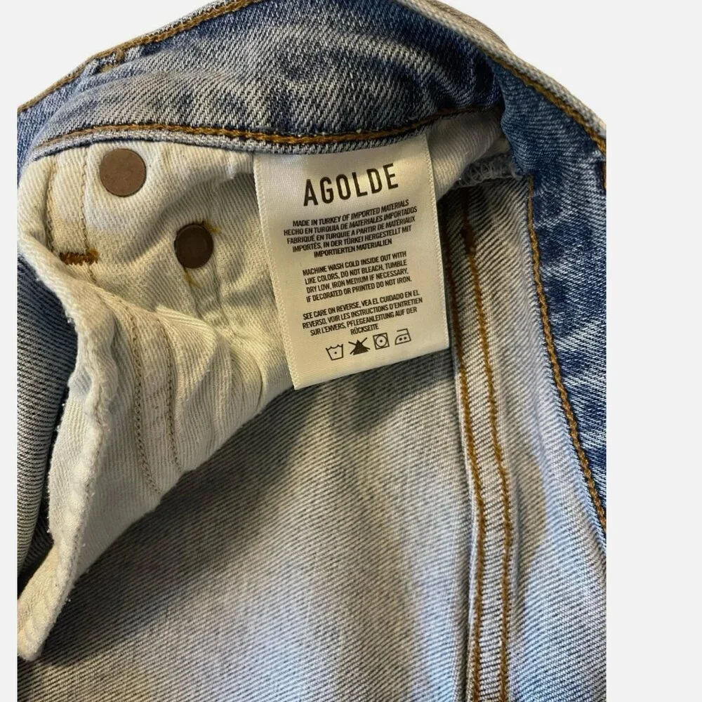 Agolde Nico Distressed Raw Hem Button Fly Medium Wash Ankle Jeans Women's 25